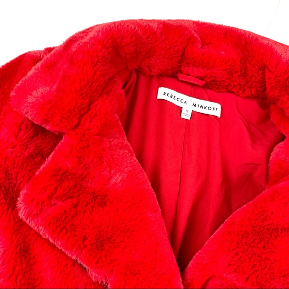Rebecca Minkoff red faux fur bomber jacket size S - Picture 3 of 4
